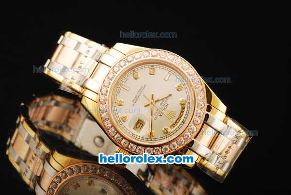 Rolex Day-Date Automatic Gold Case with Diamond Bezel and Diamond Marking-Small Calendar - Click Image to Close